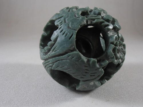 Pietra intagliata verde cinese vintage 4 palline puzzle respiratore fuoco drago colore giada - Foto 6 di 6