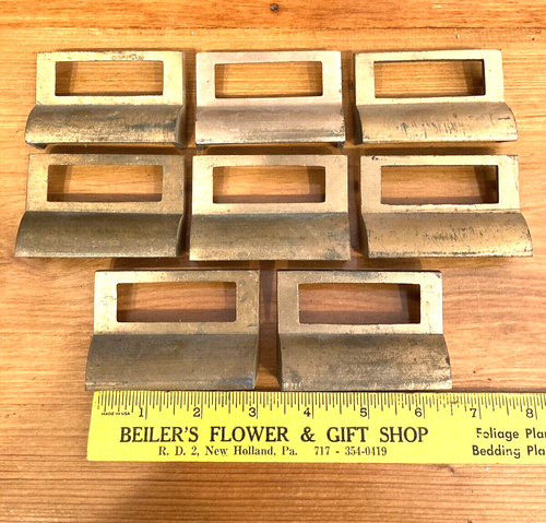 8 Vtg Solid Brass Label 3" Holder & Bin Pulls Lot Card Catalog File Handles Orig - Picture 3 of 5
