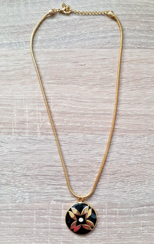 VINTAGE BLISS SCHWARZ VERGOLDET FLORALES MUSTER STRASS HALSKETTE VERPACKT O707 - Bild 1 von 5