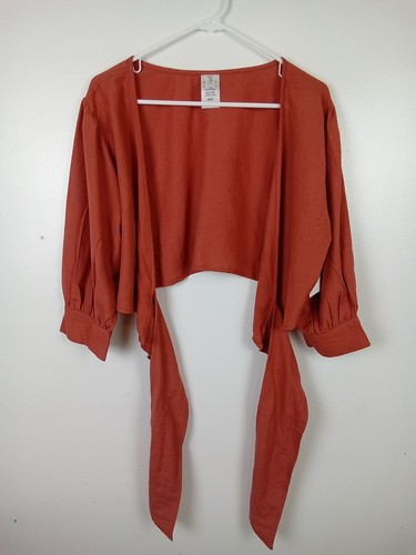 Helen Owen Rust Linen Blend Cropped Top | XS Boho Minimalist Contemporary - Picture 2 of 7