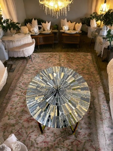 12" Round Tiger Eye Stone Coffee Side Table Mosaic Arts Handmade Cafeteria Decor - Picture 5 of 9