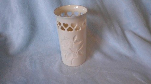 Lenox Small Vase with Heart Cut Outs and Etched Roses with Gold Rim