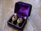 Antique Georgian Gold Cannetille Garnet Pearl Earrings in Fitted Box