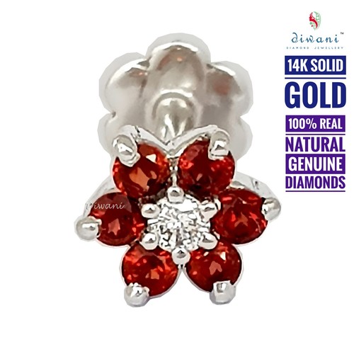 Natural 1 Diamond & 6 Gemstones Flower Nose Lip Labret Piercing Pin Stud Screw - Picture 32 of 91