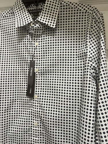 Michael Kors Men’s Polka Dot L/S Trim Fit Stretch Botton Up Shirt White M NWT98 - Picture 11 of 12
