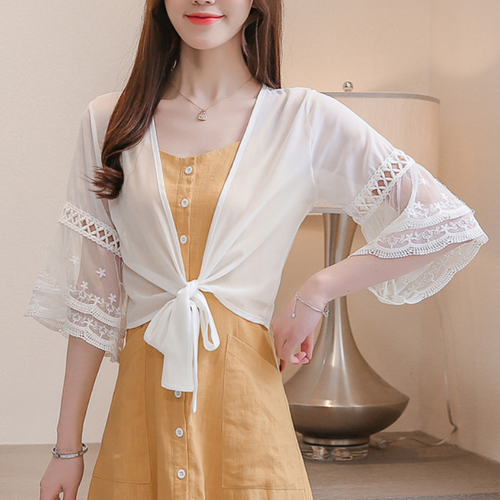 Chiffon Women Ruffles Lace Cape Shrug Bolero Capelet Hollow Out Cardigan - Picture 8 of 14