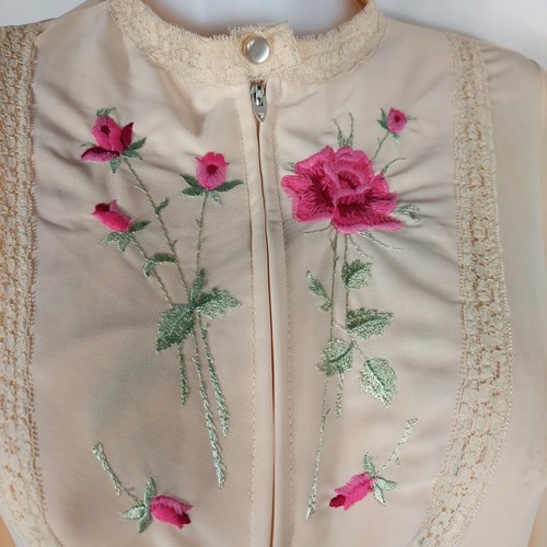 Camicia da notte e accappatoio vintage Gilead Peignoir taglia M lunga panna chiffon ricamato floreale - Foto 14 di 21