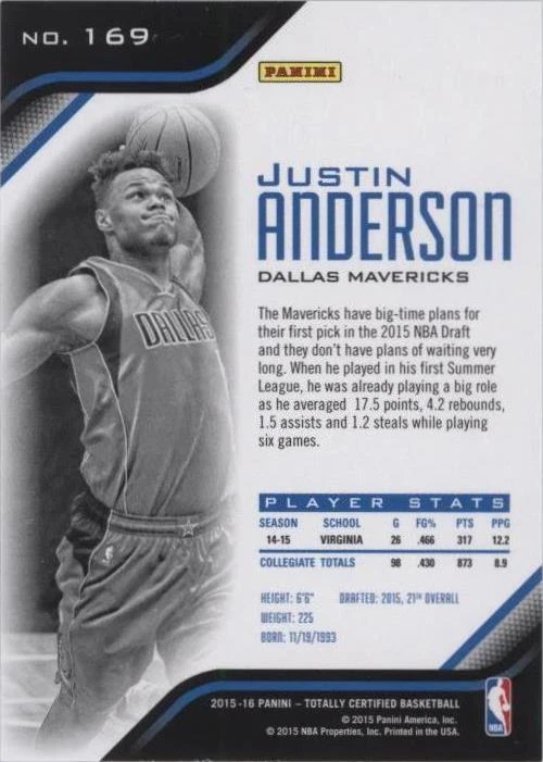 2015-16 Panini Totally Certified - Justin Anderson #169