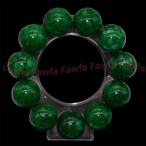 Rare Huge 20mm Natural Green Jade Gemstone Round Beaded Elastic Bracelet 7.5'' - Picture 8 of 9