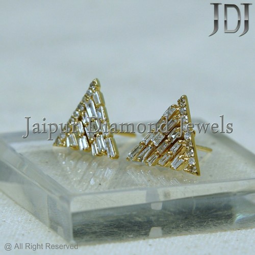 14k Gelbgold Natürlich Baguette Diamant Dreieck Ohrstecker Handmade Schmuck - Bild 7 von 14