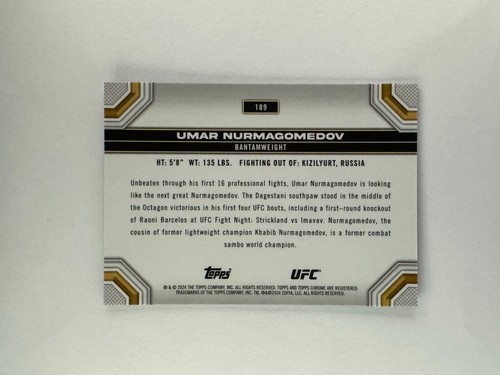 Umar Nurmagomedov 2024 Topps Chrome UFC Blue Refractor /150 #189 - Picture 2 of 2