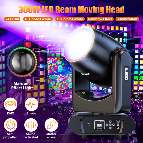 300W LED 24 Prism Moving Head Light Beam Stage DMX Spot Disco Party DJ Lighting - Picture 5 of 18