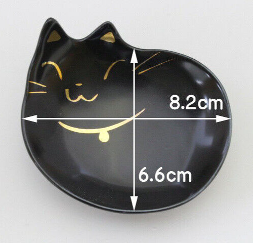 Japanese Handmade Small Plate Cat Shape Black Gold Painted Pottery Seto ware - Picture 8 of 9