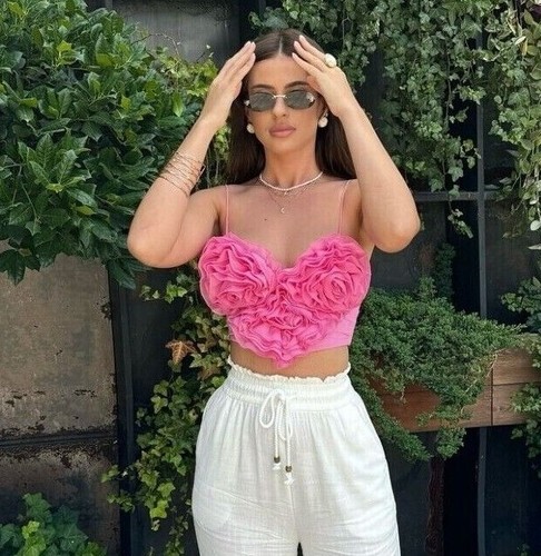 Zara Voluminous Heart Shaped Sweetheart Crop Top Pink Size XS S M L 7200/004 New - Picture 18 of 24