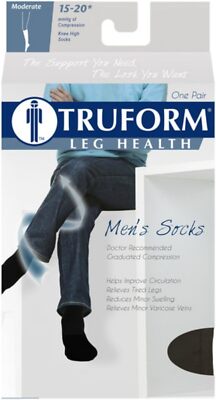 Truform Men's Athletic Crew Socks – 15-20 MmHg Compression, Moisture Wicking, Pack Of 2, White, Size XL