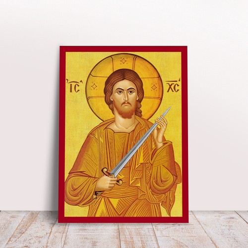 Jesucristo con Espada Griego Bizantino Ortodoxo Hecho a Mano Icono - Imagen 1 de 7