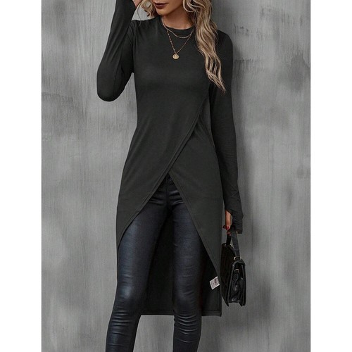 Summer Womens Long Sleeve Blouse High Slit Cocktail Dress Long Top Tunic Shirt - Picture 14 of 27