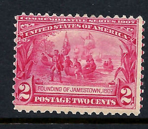 329-MINT-LH-1907-Carmine-2c-JAMESTOWN-Expo-Issue-Hb