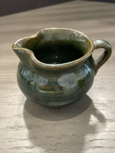 2er Set Kunstkeramik Handarbeit Milchkännchen Krug mit Prise Ausguss dunkelgrün - Bild 2 von 12