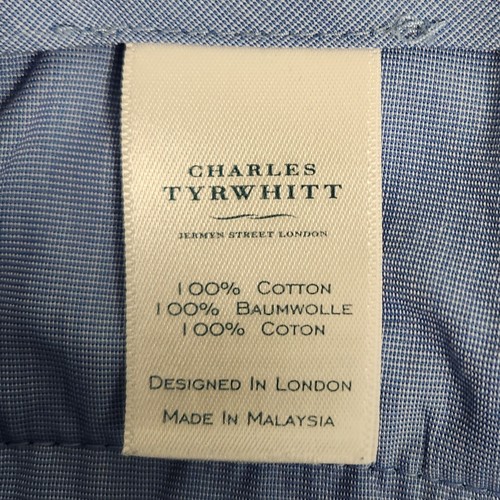 Pantalones chinos Charles Tyrwhitt para hombre 40x34 sin hierro calce clásico azul marino plisado - Imagen 8 de 14