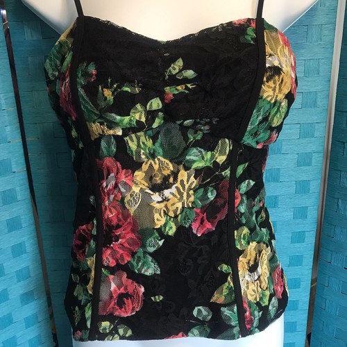 Vanity Corset Style Tank Top Black Floral Multi M