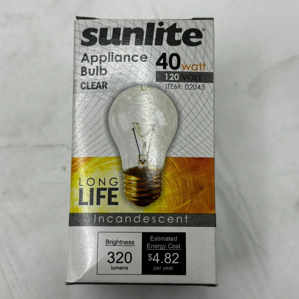 SUNLITE 40A15/CL APPLIANCE BULB LIGHT LAMP 02045 CLEAR 40W 120V320 LUMENS - Image 2 of 4