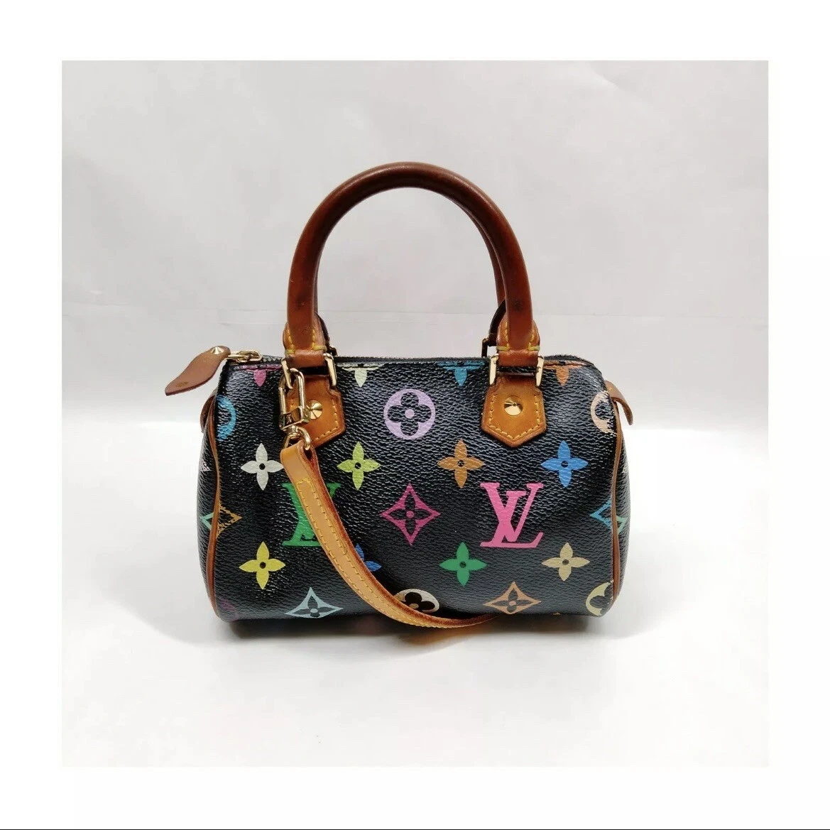 Louis+Vuitton+Speedy+Top+Handle+Bag+Mini+Black+Leather for sale