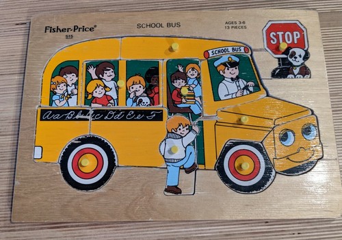 Lote de 2 rompecabezas de madera Fisher Price vintage 529 3 cerditos 515 autobús escolar - Imagen 3 de 6
