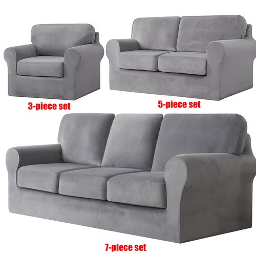 Stretch Sofa Cover Soft Velvet Chair Loveseat Couch Slipcover with Cushion Cover - Picture 14 of 108