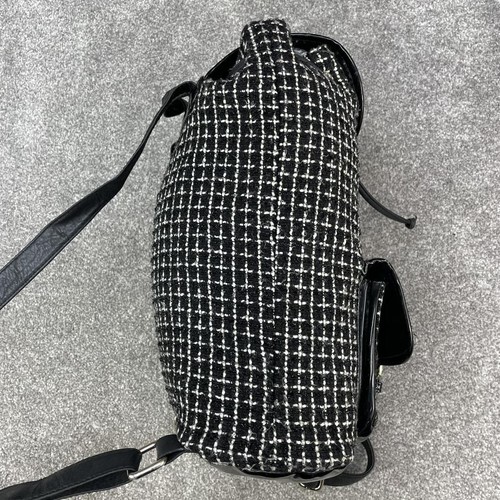 RED HERRING BLACK CREAM KNIT BACKPACK CHECKERED VINTAGE LOOK SATCHEL RUCKSACK - Picture 4 of 7