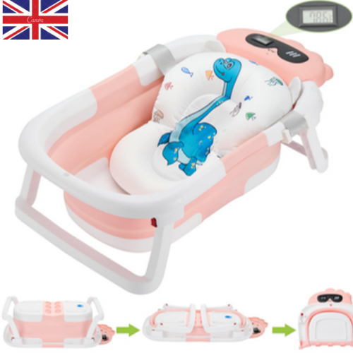 Collapsible Baby Bathtub with Thermometer & Cushion Portable Foldable Infant