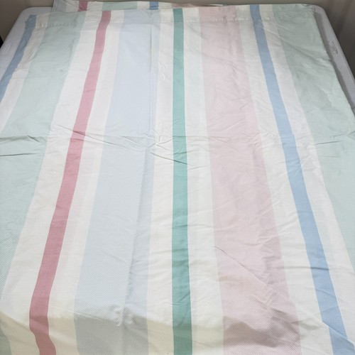 vintage flat sheet queen pink green blue stripes blend y2k 90s 80s - Picture 4 of 8