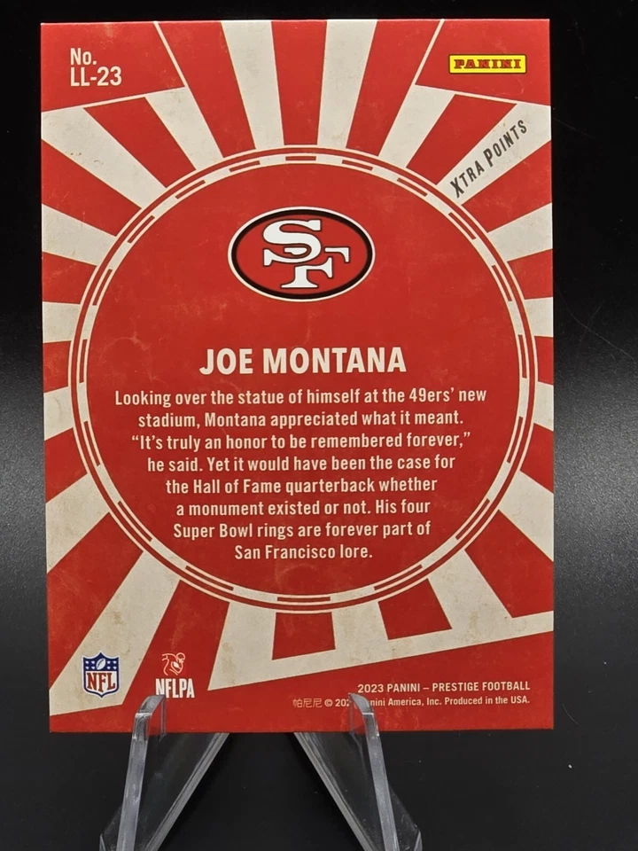 2023 Panini Prestige Living Legends Joe Montana Xtra Points Purple 41/99 49ers! - Image 2 of 2