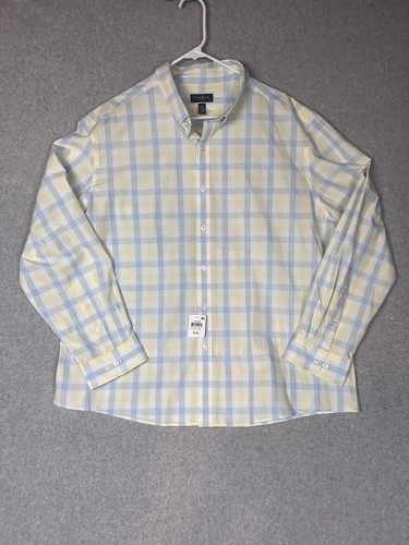 Club Room Mens XXL Yellow LT Blue Gingham Slim Fit Long Sleeve Button Shirt