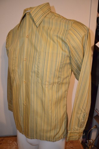Darwin Striped Yellow Atomic Rockabilly Dwight Office Hippie M Shirt VTG 50s 60s - Picture 2 of 10