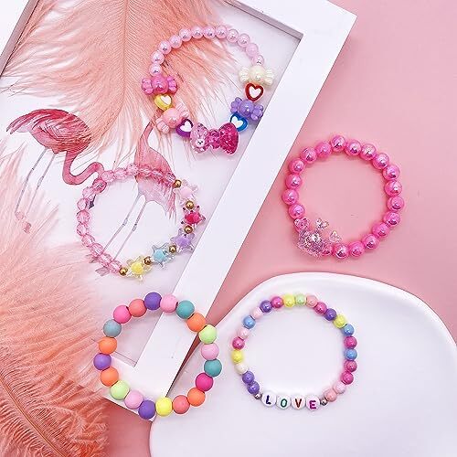 9 Stck. Niedliche Kinder Armbänder für Mädchen Rosa Perlen Armbänder Kleine Prinzessin - Bild 3 von 7
