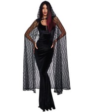 Dreamgirl Black Lace Hooded Gothic Cape Adult Womens Halloween Costume 11192