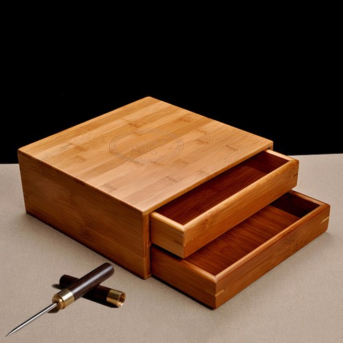 Bamboo Box For Pu'er Tea Storage Box For Pu'er Tea Cake Tea Drawer One/Two Layer - Picture 2 of 12