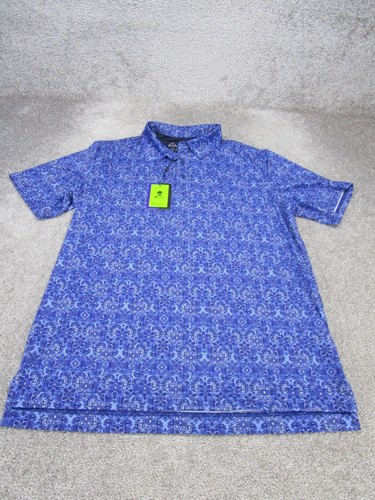 Robert Graham Poloshirt Herren Medaillon Fliesen blau Blumen Stretch NEU