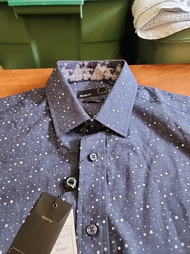 Quieti Men's MEDIUM L/S Navy Blue Dots 100% Fine Cotton Button Down NWT. GB24 - Picture 6 of 11