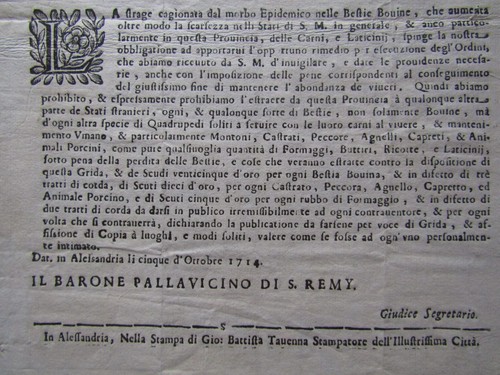 ALESSANDRIA 1714 divieto esportazione bestiame a causa epidemia bovina - Foto 3 di 3