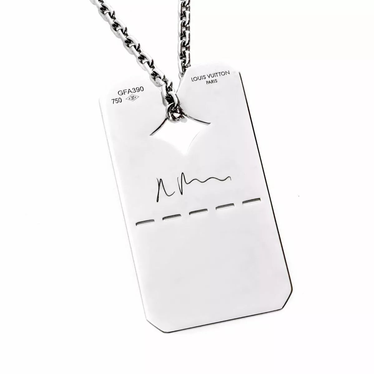 Louis Vuitton Dog Tag White Gold Pendant Necklace 18k