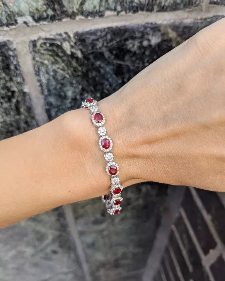 10.56 Ct Natural Ruby & Diamond Genuine Tennis Bracelet Solid 14K White Gold 7" - Image 3 of 4