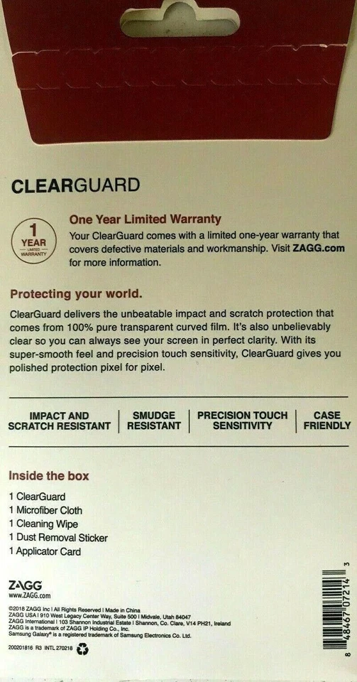 ZAGG ClearGuard, Samsung Galaxy J3, Transparent Curved Film Screen Protector — 第 3/4 张图片