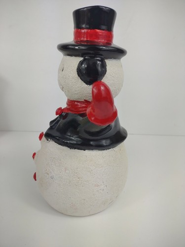 Vintage Ceramic Mold Christmas Snowman Light Hand painted Made red black 9" tall - Picture 4 of 10