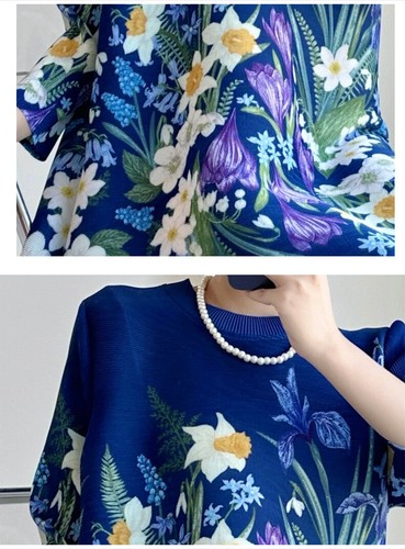 2025 Plissee Kleid Rundhals Bedruckt Temperament Langer Rock Neu Frühling Mode - Bild 11 von 23