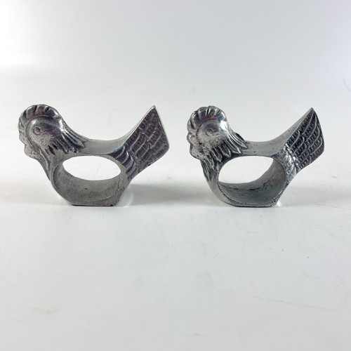 Farmhouse Pewter Napkin Rings Chicken Rooster Hen Metal Set of 6 Vintage - Picture 7 of 13