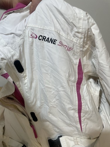 Crane Snow Ladies Winter Ski Jacket Coat Vintage White And Pink  Size L 12-14 - Picture 3 of 8