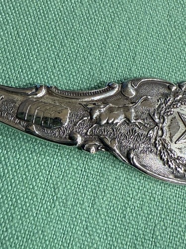 Galveston Texas Jetties Etched Gold Wash Antique Sterling Shepard Spoon (S302) - Picture 10 of 18