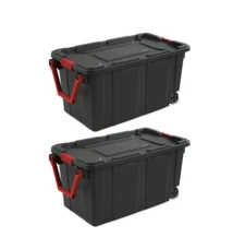 Sterilite 40 Gallon Wheeled Industrial Tote Plastic, Black, Set of 2